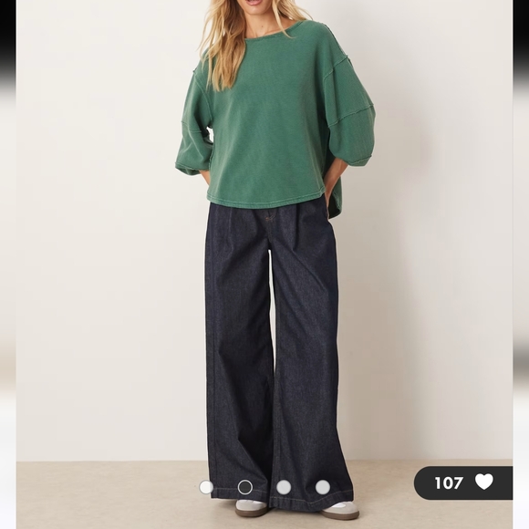 Free People Total Eclipse Tee In Pine Long Sleeve Ribbed Oversized Shirt - Picture 2 of 13